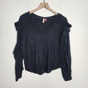 Pilcro and The Letterpress x Anthropologie Ruffle V-Neck Top Women's Size XS